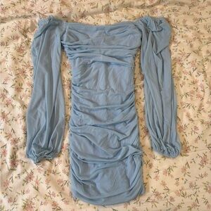 Elegant Light Blue Off-Shoulder Dress